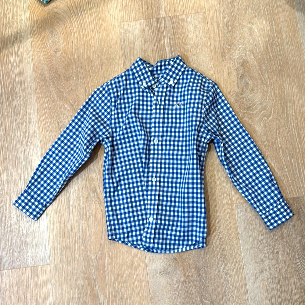 New With Tags Vineyard Vines Blue Gingham Button Down Shirt Down Shirt. Boys 3T
